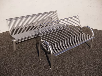 Stainless Steel Outdoor Benches With Curved Armrests And Metal Slats Design 3d model