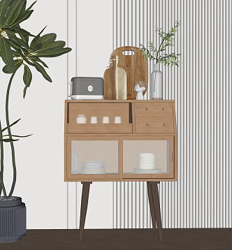 Modern Sideboard Jewelry Ornaments Vase Green Plant 3d model