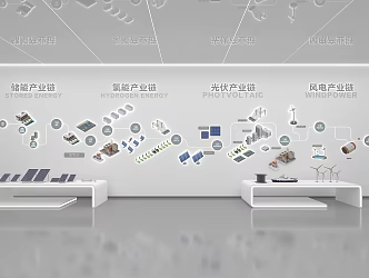 Technology Industry Chain Exhibition Hall Wind Power Photovoltaic Energy Projection Interactive Wall Windmill Photovoltaic Film 3d model