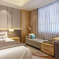 Modern Hotel Guest Room With Double Bed TV Wooden Desk And Decorative Painting