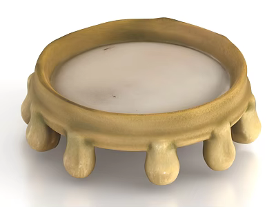 Dish Shaped Ceramic Vessel With Yellow Rim Light Center And Multiple Round Feet 3d model