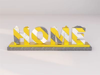 Yellow And Gray 3D HOME Letter Decorative Ornament With Base For Home Interior 3d model
