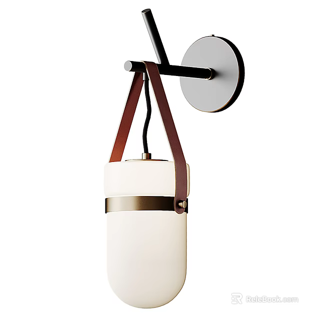 Modern Wall Lamp With White Glass Shade And Brown Leather Straps 3d model 