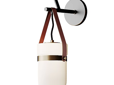 Modern Wall Lamp With White Glass Shade And Brown Leather Straps 3d model