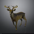 Realistic Brown Deer With Large Shiny Antlers Decorative Sculpture Standing On Gray Background