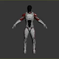 Futuristic Game Movie Character With White Red Armor And Mechanical Design Details