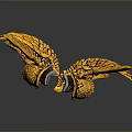 Golden Winged Fantasy Creature With Intricate Details And Flying Stance