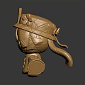 Golden Cartoon Character 3D Statue With Crown Armor And Cracked Texture On Reflective Base