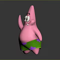 Pink Star Shaped Cartoon Creature With Green Shorts Expressive Face And Raised Hand