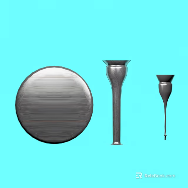 Metallic Art Supplies and Musical Instrument Tools with Round and Long Shapes on Blue Background 3d model 