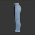 Light Blue Straight Leg Jeans With Cuffed Hem And Belted Waist Design