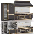 Luxurious Modern Kitchen Cabinets With Black Finish Gold Accents And Glass Door Design