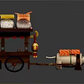 Wooden Functional Sushi Cart Featuring Salmon Decorated Pig Pulling And Small Dolls