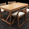 Wooden Rectangular Dining Table Set With Four Chairs And White Cushions 3d model