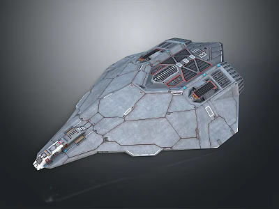 Detailed Sci-Fi Spaceship 3D Model With Armored Hull And Module Structure 3d model