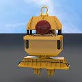 Yellow Industrial Equipment With Lifting Hook Red Circular Component And Base Structure 3d model