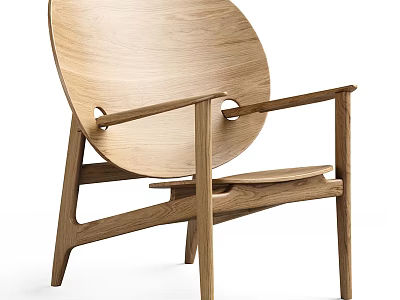 Wooden Accent Chair With Round Backrest And Hollow Design Minimalist Style 3d model