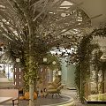 Lush Greenery Decorated Hotel Public Lounge With Cozy Sofas And Pendant Lights
