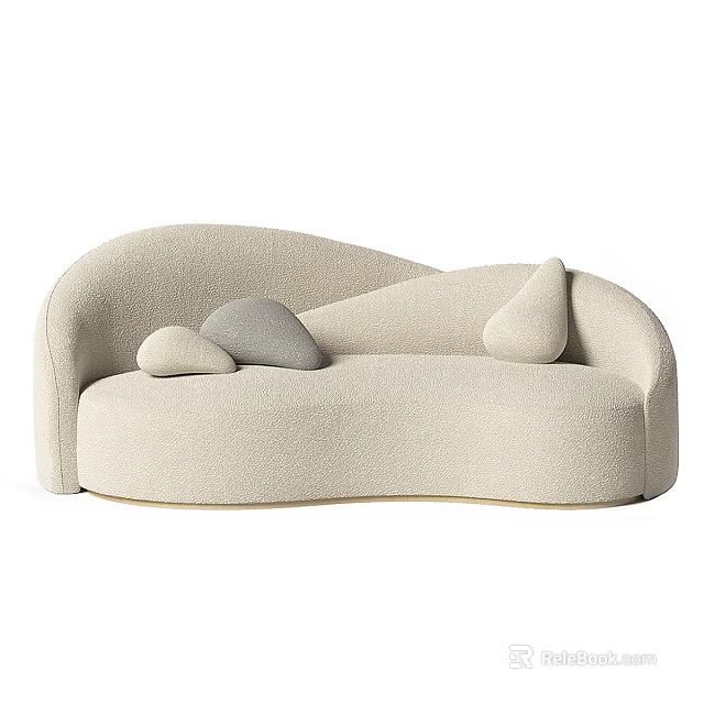 Plush Beige Curved Sectional Sofa With Soft Cushions And Modern Design 3d model 
