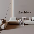Ultra Modern Multi Seat Sofa With Pillows Blanket And Floor Lamp In Minimalist Room