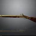 Antique Rifle With Carved Wooden Stock And Golden Barrel Details