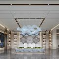 Modern Luxury Real Estate Sales Office Interior With Artistic Floating Chandelier And Project Sand Table