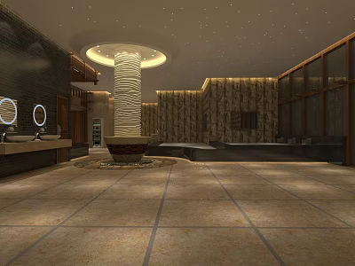 Luxurious Clubhouse Interior With Circular Lighting Marble Walls Bathtub And Vanity 3d model