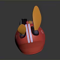 Cartoon Robot Character with Red Hat Round Orange Body Blue Eyes and Wheel Base