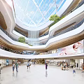 Spacious Modern Department Store Interior With Glass Dome Ceiling Multiple Floors And Green Plants