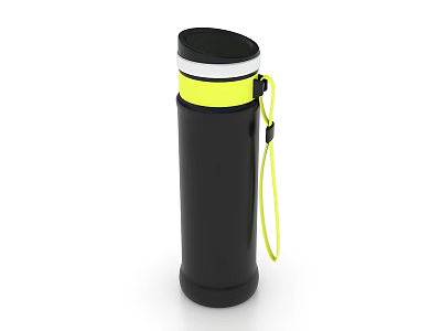 Black Vacuum Flask With Yellow Strap Handle And Secure Lid For Daily Use 3d model