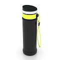 Black Vacuum Flask With Yellow Strap Handle And Secure Lid For Daily Use