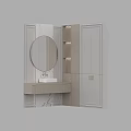 Modern Bathroom Vanity Cabinet with Round Wooden Frame Mirror and Illuminated Storage