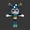 Blue Cartoon Character With Large Eyes White Gloves And Colorful Decorations In Standing Pose