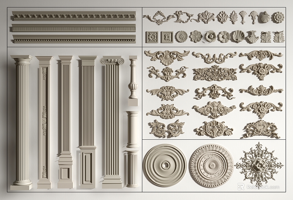 Ornate Architectural Carvings Featuring Moldings Columns Reliefs And Intricate Patterns 3d model 