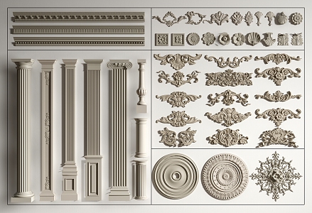 European-style carved plaster carved corner flower disc carved Roman pillar plaster line 3d model