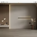Modern Minimalist Sofa Background Wall Design With Beige Texture Wooden Accents Strip Lighting And Plant