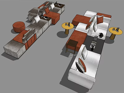 Modern Sectional Sofa With Gray Red White Upholstery And Side Tables In Living Room Setup 3d model