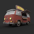 Red Food Truck for Selling Hotdogs with Open Side and Hotdogs Sign