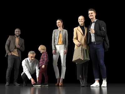Diverse Group of People Including Adults and a Child Standing Together Against Black Background 3d model