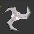Futuristic Multi Blade Throwing Weapon With Blue Glowing Accents And Central Core