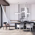 Modern Dining Table and Chair Combination Dining Table and Chair Chandelier 3d model
