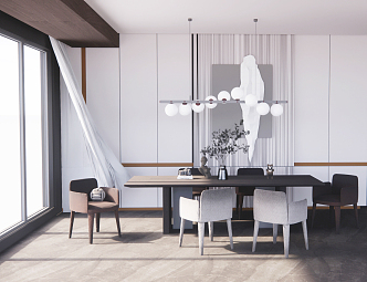 Modern Dining Table and Chair Combination Dining Table and Chair Chandelier 3d model