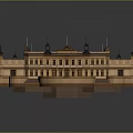Classical Architectural Model Featuring Symmetrical Design Courtyard Columns And Roof Ornaments