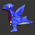 Standing Blue Fantasy Creature Toy With Red Belly Horns Tail And Shiny Surface