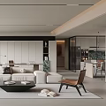 Modern Minimalist Living And Dining Room With Large Sofa Coffee Table And Storage Cabinets
