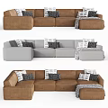 Modern Sectional Sofa With Decorative Pillows And Soft Blanket In Various Tones 3d model