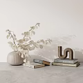 Minimalist Decorative Ornament Set With Eucalyptus Vase Stacked Books And Metal Letter For Home Decor