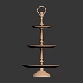 Three Tier Copper Metal Serving Tray Stand With Circular Plates And Ring Handle
