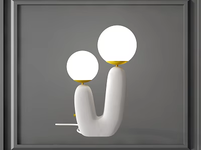 Modern U Shaped Table Lamp With Two Spherical White And Yellow Light Bulbs 3d model