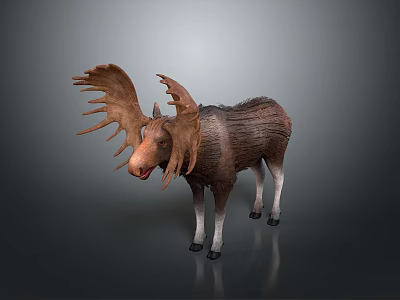 Realistic Moose Figurine With Large Antlers And Textured Body Standing On Dark Surface 3d model
